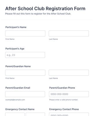 After School Club Registration Form Template Jotform