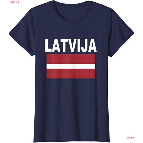 เสื้อยืดผ้าฝ้ายพิมพ์ลายSKTT1 เสื้อยืดลำลอง Latvija Flag T-Shirt Cool Latvian Latvia Flags Gift ...