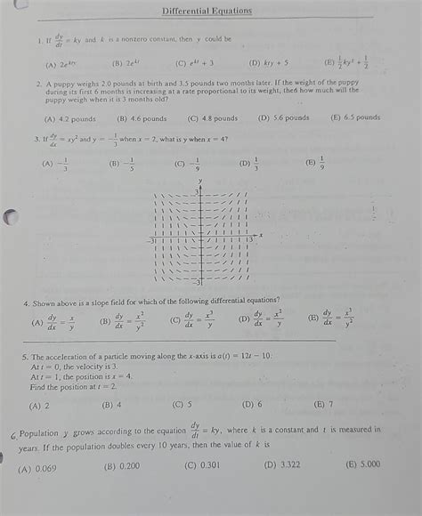 Solved Differential Equations 1 If Dtdy Ky And K Is A