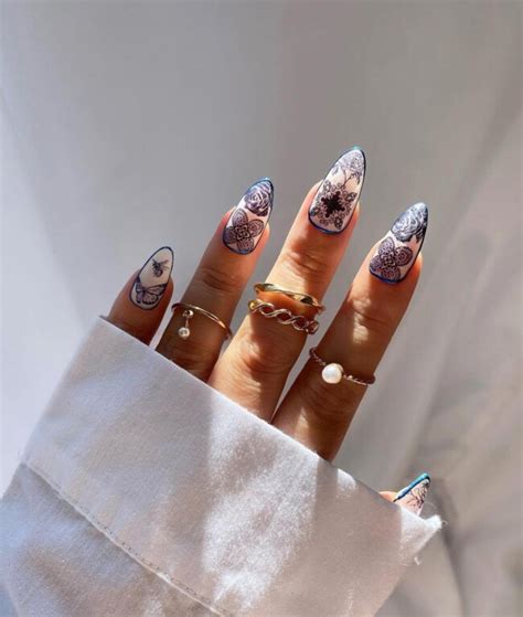 33 Porcelain Print Nails Blue Outline China Porcelain Nails