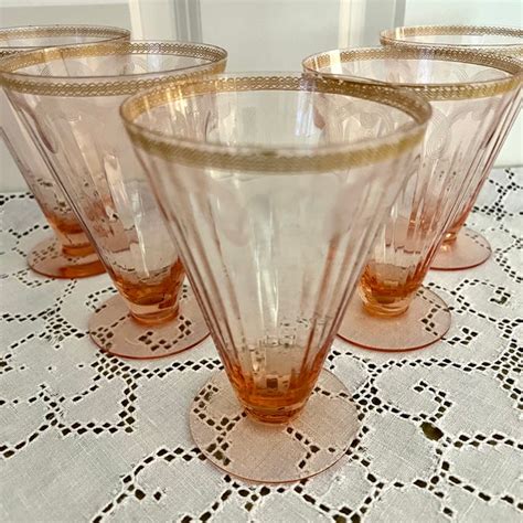 Pink Depression Glass Water Glasses Etsy