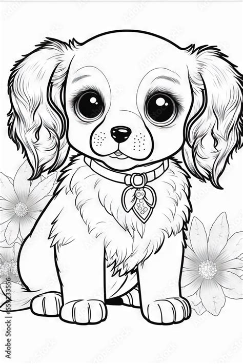 A Puppy With Big Eyes Sitting On A Flower Coloring Page For Kids And