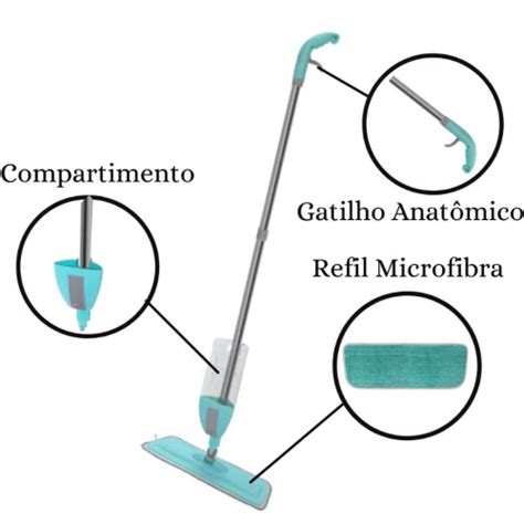 Mop Spray Esfregão 123 Útil Reservatório Refil Microfibra no Shoptime