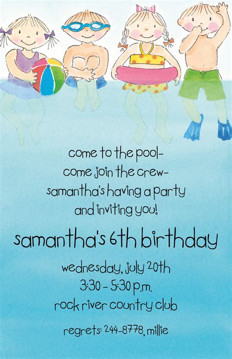 Perfect Summer Kids Swim Party Invitation