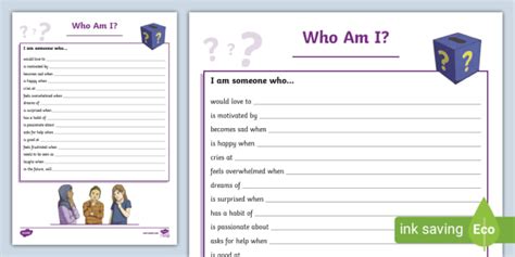 Self Awareness Who Am I Activity Sheet