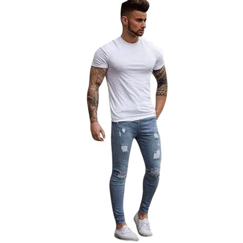 Skinny Jeans Attractive Mens Pants Casual Men Stretchy Ripped Skinny