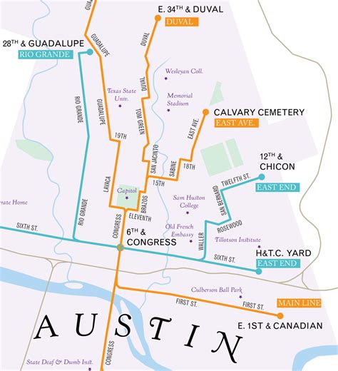 Austin, Texas streetcar system map, 1925 – 53 Studio