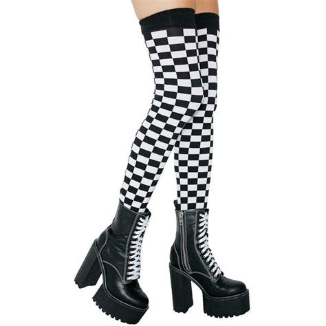 Adult Checkered Flag Thigh Highs 12 Liked On Polyvore Featuring