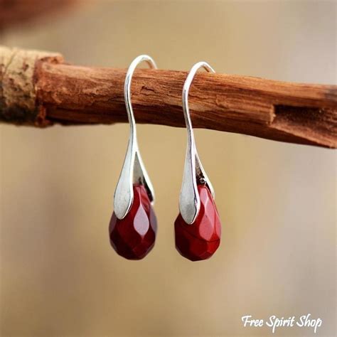 Natural Red Jasper Teardrop Earrings