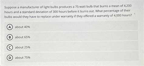 Solved Suppose A Manufacturer Of Light Bulbs Produces A Chegg