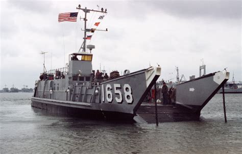 A Starboard Bow View Of Utility Landing Craft Lcu 1658 With Its Ramp Down On The Deck Of The