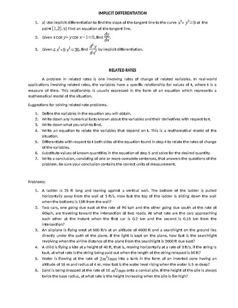 Topic 6 Implicit Differentiation Related Rates IMPLICIT