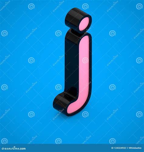 Black Letter J Lowercase With Pink Neon Light Isolated On Blue