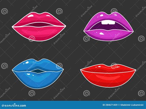 Multi Colored Female Lips On A Black Background Female Cartoon Lips In