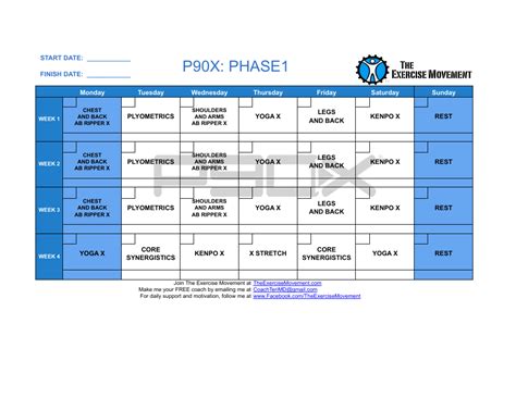 P X Workout Schedule Calendar Excel Eoua Blog