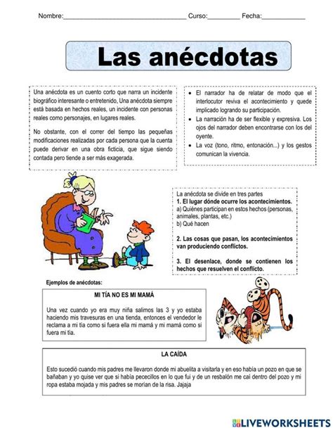 Anécdotas exercise Lecciones de lectura Cuentos para descargar