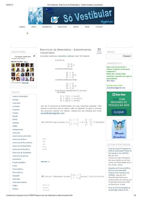 Pdf S Vestibular Exerc Cios De Matem Tica Determinantes