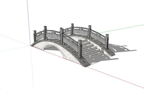 中式石质带扶手小型拱形桥su模型桥梁土木在线