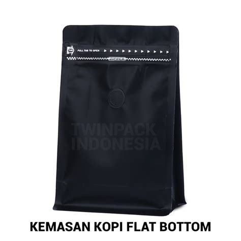 Jual Kemasan Kopi Gram Ziplock Hitam Flat Bottom Valve