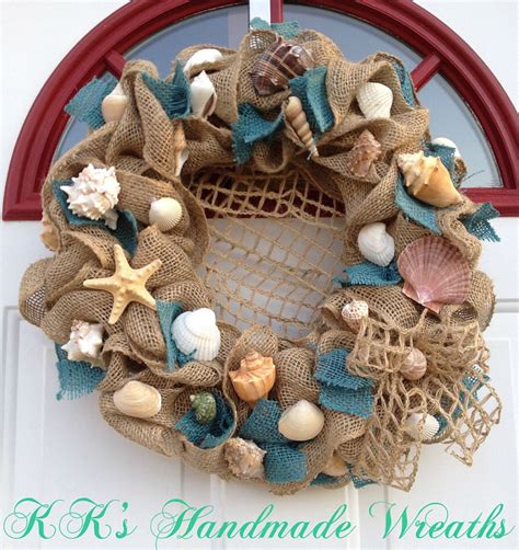 Sea Wreathes Burlap Sea Shell Wreath With Teal By KKsHandmadeWreaths