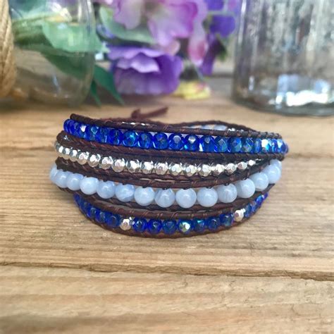 Blue Lace Gemstone Leather Wrap Bracelet Wrap Bracelets Leather Wrap