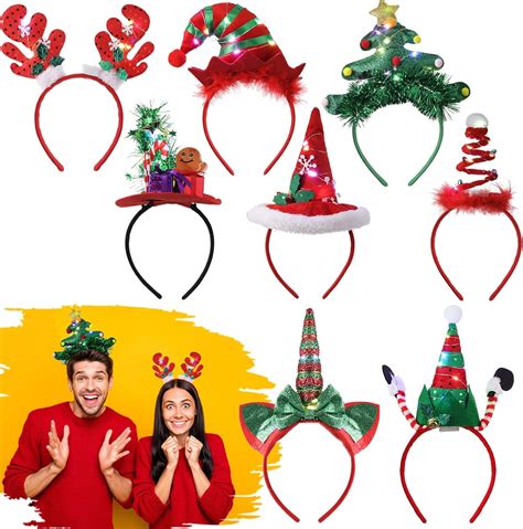 Geosar 8 Pieces Light Up Christmas Headbands With Led