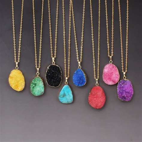 2017 Druzy Natural Stone Necklace Classic Crystal Pendant Necklaces