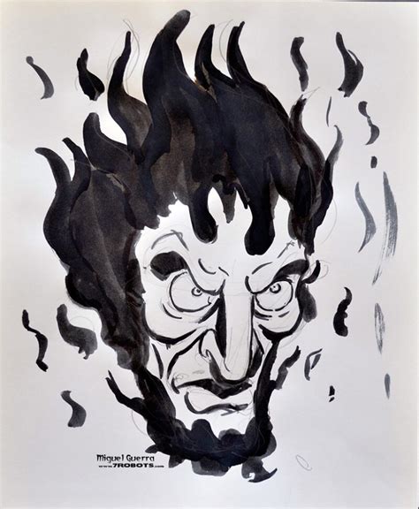 Horror Ink Sketches By Miguel Guerra Flaming Head