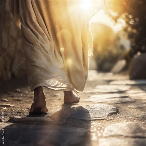 Close Up Of Jesus Walking On A Road Generative Ai Stock Illustration