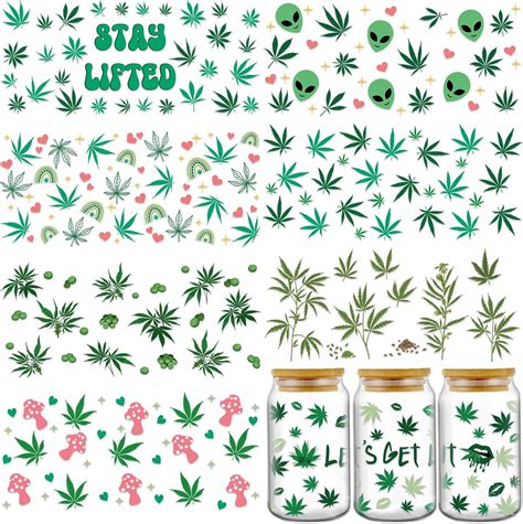 Amazon Rngmsi UV DTF Cup Wrap 8 Sheets Weed UV DTF Cup Wraps For