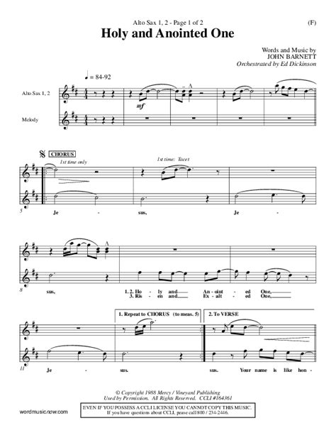 Holy And Anointed One Alto Sax Sheet Music PDF John Barnett