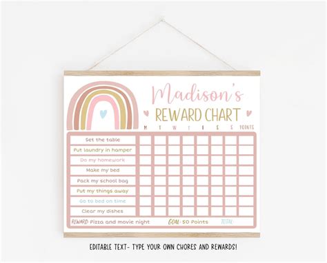 Editable Boho Rainbow Reward Chart Rainbow Behavior Chart Etsy Uk