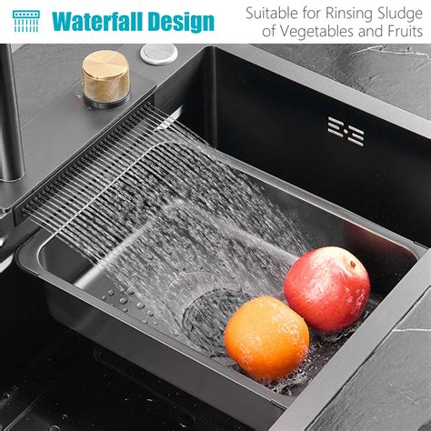 Mwidciew Drop In Kitchen Sink Gunmetal Gray Stainless Steel Waterfall