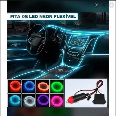 Fita De Led Tipo Neon El Wire Painel Interior Carro Metros Azul