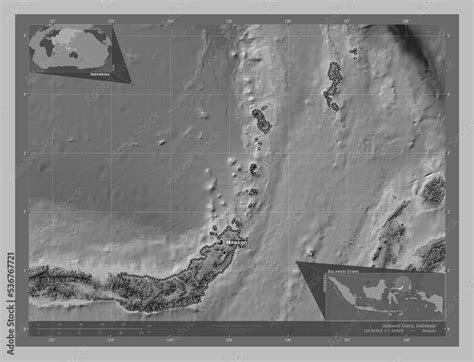 Sulawesi Utara Indonesia Grayscale Labelled Points Of Cities Stock