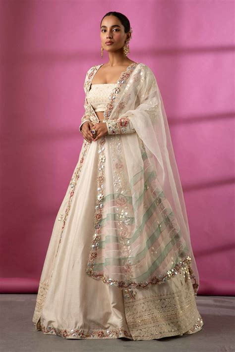 Buy White Raw Silk Embroidered Cape Lehenga Set At Aza Fashions Cape