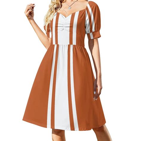 Burnt Orange And White Vertical Power Stripe Sleeveless Dress Womens Clothing Summer 2024