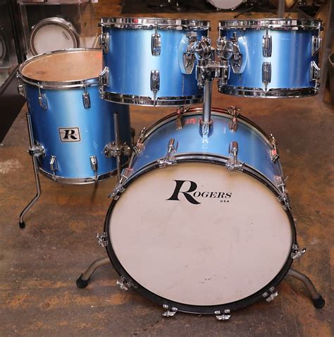 Rogers 4pc Xp8 Big R Drum Set Blue Mist Vintage 1980s Reverb