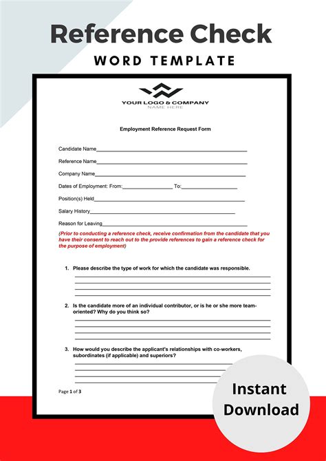 Reference Check Hr Template Applicant Reference Check Form Etsy