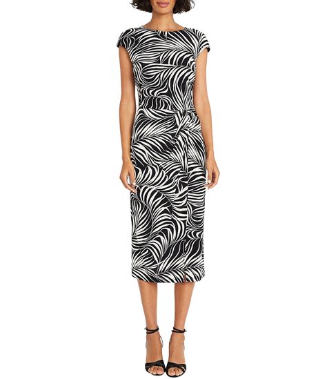 Maggy London Printed Stretch Matte Jersey Round Neckline Cap Sleeve