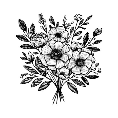 Un Dibujo En Blanco Y Negro De Flores Con Las Palabras Flores Vector