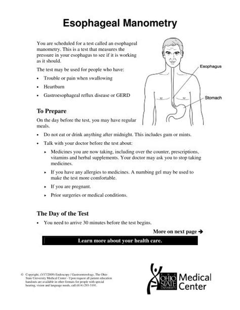 Esophageal Manometry Patient Education Home The Ohio State