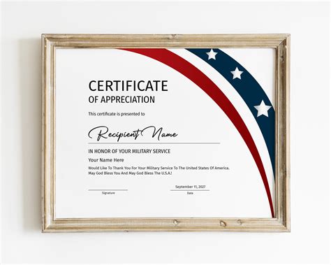 Military Certificate Of Appreciation Template