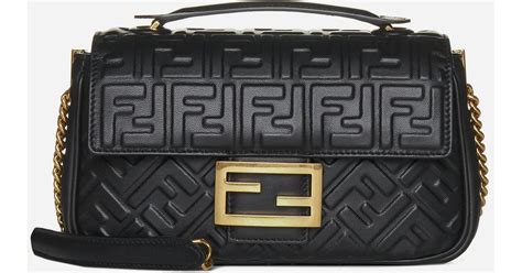 Fendi Baguette Chain Ff Leather Midi Bag In Black Lyst