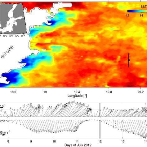 Map of the study area, and surface sea temperature retrieved from ...