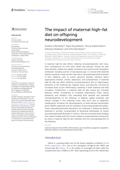 Pdf The Impact Of Maternal High Fat Diet On Offspring Neurodevelopment