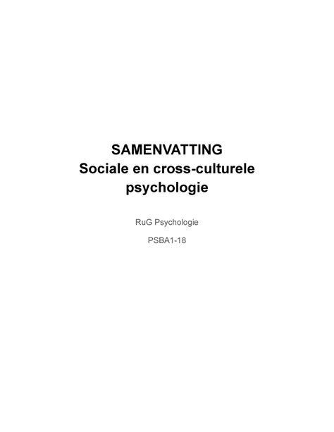 Social Cross Culture Psychologie Samenvatting Boek En Hoorcolleges