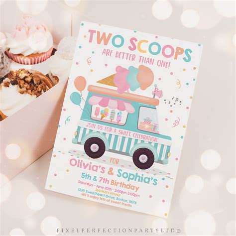 Editable Ice Cream Truck Twin Birthday Invitation Twin Ice Cream