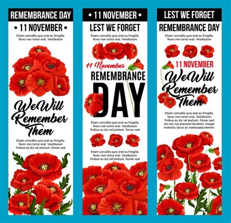 11 November Poppy Remembrance Day Card Royalty Free Vector