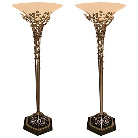 Pair Of French Art Deco Floor Lamps With Marble Base At 1stdibs